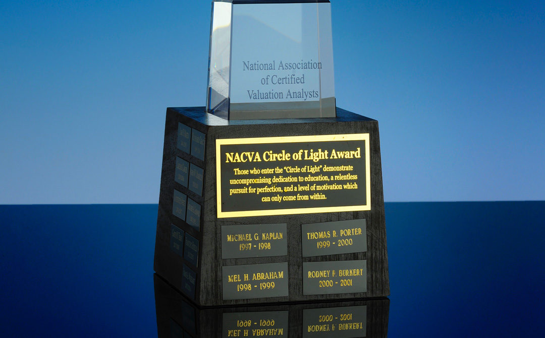 Garth Tebay of Value Defined, LLC. Accepts NACVA Circle of Light Award
